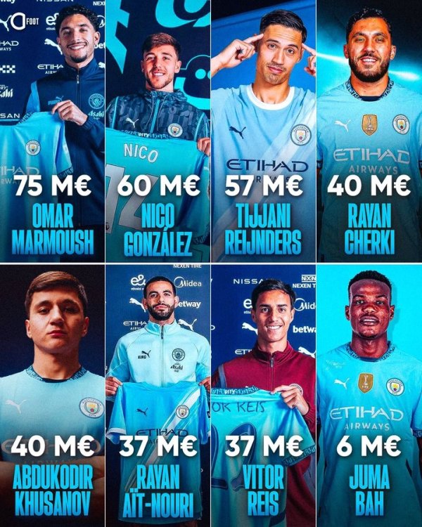 Too rich! Not half of this year, Manchester City s two transfer windows have been invested in 375 million euros.