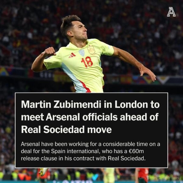 TA: Zubimendi has arrived in London and completed the transfer to Arsenal