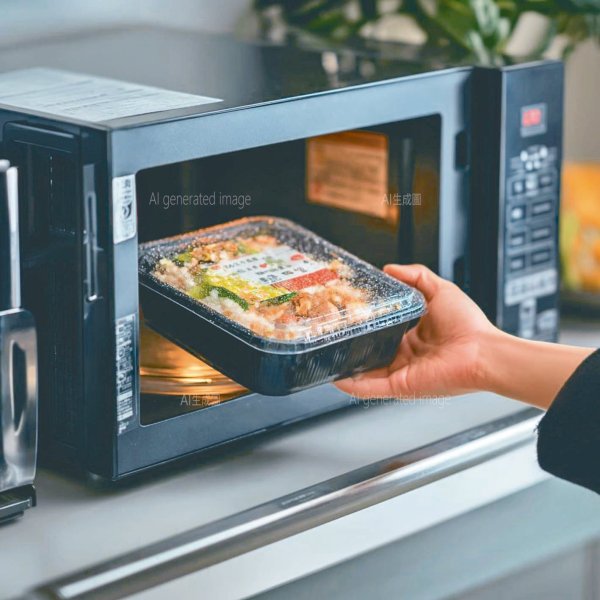 High temperature and oil are most likely to dissolve plasticizers. Experts recommend that you change the container for ready-to-eat products and then microwave and heat it up.